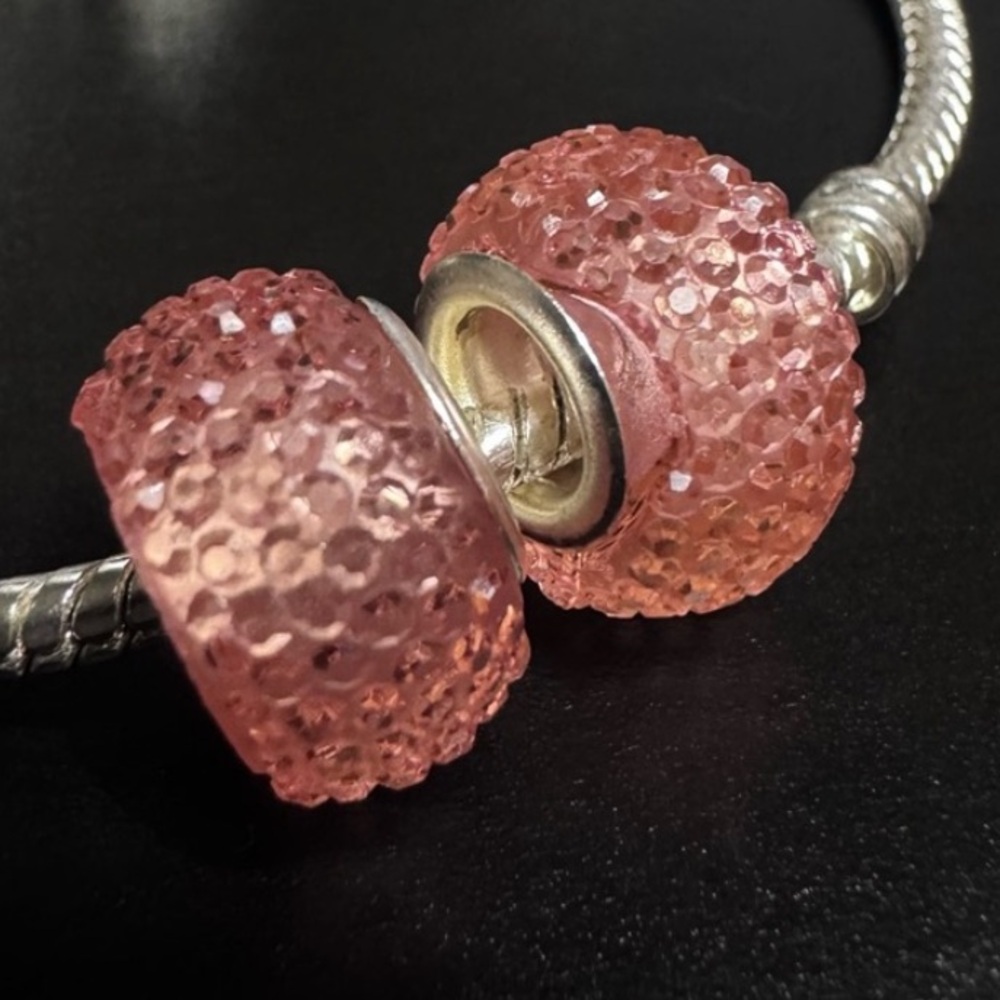 2Pcs Pink Bead‎ Charms fits PANDORA